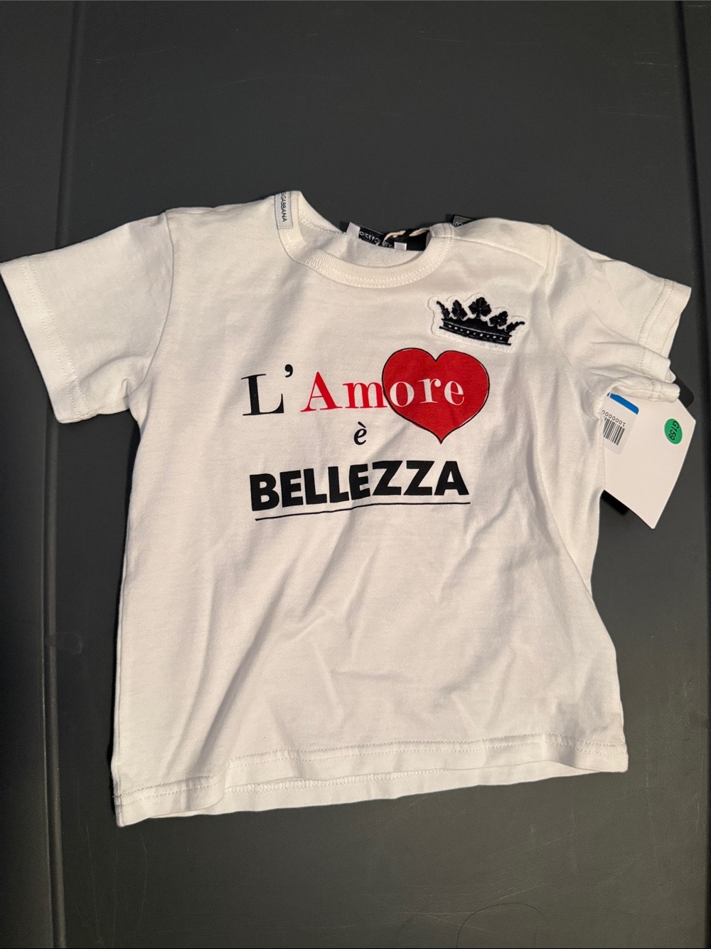 Dolce & Gabbana White Tee with Red Heart & Black Logo